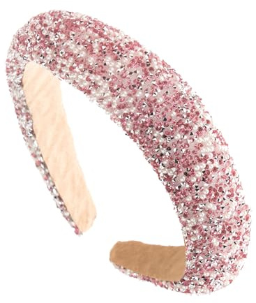 Bandeau pour cheveux large avec strass à paillettes pour femme et fille, cadeau épais (rose, taille unique)