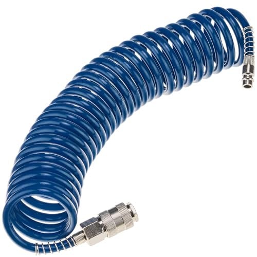 STIX Druckluftschlauch SP-PE 5 m, Flexibler Spiralschlauch 5/8 mm, Luftschlauch PE, max. Druck 10 Bar, mit Knickschutz und Schnellkupplung, für Garage und Werkstatt