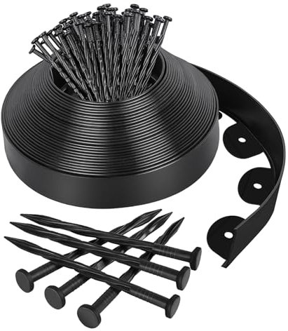 Newthinking Garden Edging Border, 64ft Landscape Edging Dividers with Heavy-Duty Ground Stakes, 5cm High Black Flexible Lawn Raised Bed Edge for Garden Shrub Grass Border