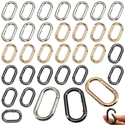 Sxutop 30 Stück Karabinerhaken Oval Klein Karabiner Metall Karabinerhaken Schlüsselanhänger Clip Oval Federspaltringe Klein Karabiner für Schlüssel Geldbörse Rucksack (Gold, Silber, Schwarz)