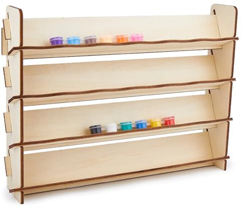 SUPERFINDINGS 4-Tier Wood Paint Organizer Storage Rack Paints Rack Stand Painting Bottle Holder Paint Holder Wooden Rack for Model Paints