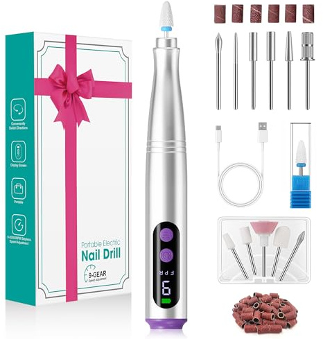 Ponceuse pour Ongles Professionnelle, 12 en 1 Lime Ongle Electrique sans Fil, 20000 tr/min 9 Vitesses Réglables , Machine Ongles avec LED Écran Numérique pour Manucure Pédicure