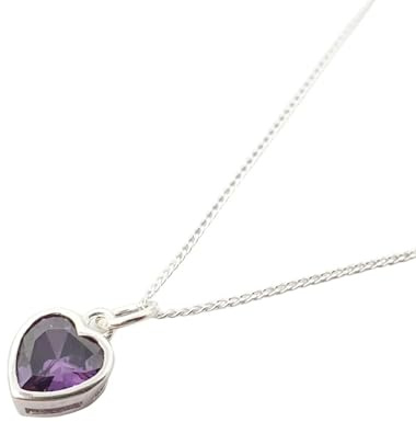 Mini Heart Silver Amethyst February Birthstone Necklace