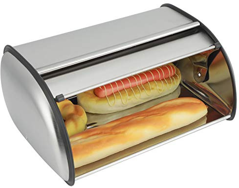 LUCKDANO Large Stainless Steel Bread Bin with Roll Top Lid, Kitchen Bread Box Storage Container for Bread, Cake & Pastry, Matte Fingerprint Resistant, Non Slip Base Bread Box for Countertop