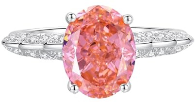 Musihy Verlobungsring Frauen, 375 Weißgold Ring mit ovalem, im Labor hergestelltem Padparadscha-Saphir, Größe 61 (19.4)