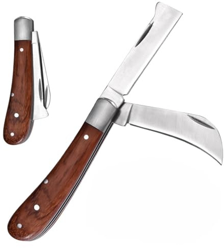 Bluessiery Coltello da Innesto,Coltello da Potatura Pieghevole per Innesti Multifunzionale Doppio Bordo, Acciaio Inossidabile per Germogliare, Innestare Erbacce, Arbusti e Rami