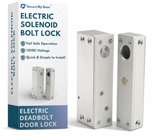 SecureMyDoor - Solenoid Bolt Lock | Surface Mounted Electric Door Lock 12v DC | Fail Safe Deadbolt for Access Control System with LED Indicator and Timer Delay | For Indoor Use | Strong Metal Material