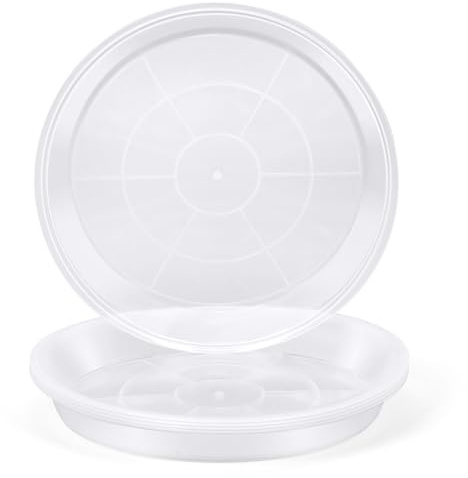FUOAUYK 4 Pack 16 17 18 19 20 21 22 in Clear Plastic Plant Saucers for Indoors, Durable Plant Trays for Pots and Plant Water Catcher Tray with No Holes, Reusable Plastic Trays for Plants (17''-4Pack)