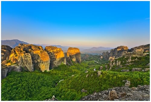 Wallario Küchenrückwand selbstklebend 90 x 60 cm, Motiv: Griechische Berglandschaft | Spritzschutz abwischbar & pflegeleicht