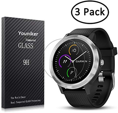 Youniker Lot de 3 films de protection d'écran en verre trempé pour Garmin Vivoactive 3 9H 0,3 mm Anti-rayures, anti-traces de doigts, sans bulles