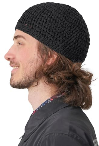 CHARM Sommer Strick Mütze Im Kufi Gebetsmütze Stil - Herren Damen Beanie aus Baumwolle Hut Sonnen Cap Schwarz