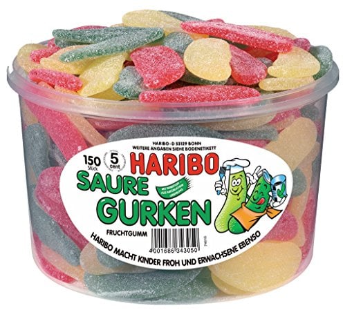 HARIBO - Saure Gurken - Weingummi/Fruchtgummi - 1,35 kg, Box mit 150 Stück
