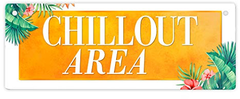 Entspannung Metallschild mit Palmen Motiv und Spruch: Chillout Area Wohlfühlen