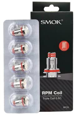 SMOK Bobinas de repuesto triples RPM de 0,6 ohmios, alto rendimiento (paquete de 5) compatibles con la serie RPM, kit RPM 4, kit RPM40 y kit RPM80 para mejorar el sabor y la producción de vapor, sin