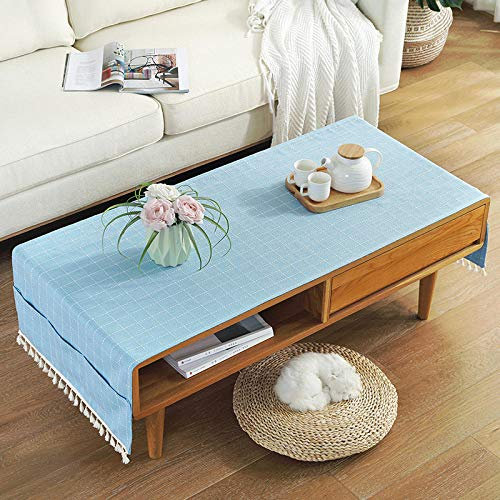 LIUJUAN Tischdecke Abwaschbar Garten Einfarbige Karierte Couchtischdecke Moderner Minimalistischer Gelber Fernsehschrank-Blaue Couchtischdecke_70 * 160 cm