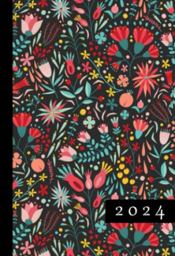2024: A6 Kalender Mini Planer | 1 Woche auf 2 Seiten | Jan - Dez Wochenplaner | Soft-Cover Floral Muster | Kalenderbuch Terminkalender Organizer Wochenkalender Terminplaner Buchkalender Jahresplaner