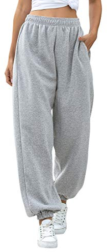 MoneRffi Damen Jogginghose Sporthosen Lange Yoga Hosen Loose Casual Jogginghose High Waist Loose Fit Elastischer Bund Freizeithosen Hohe Trainingsanzug Hosen Sweathose mit Taschen(Z#Grau,XL)