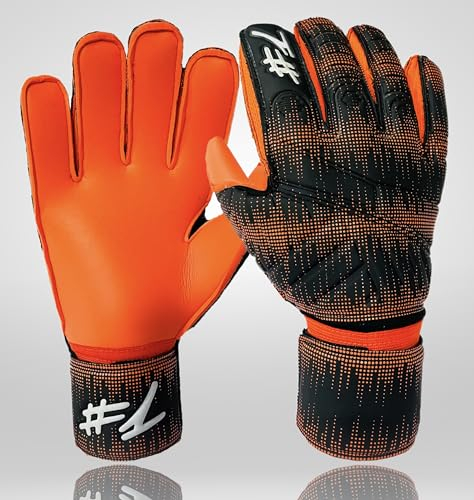 #1 HashtagOne Torwarthandschuhe mit FINGERSAVE - deutsche Markenqualität - Fussball Torwarthandschuhe Erwachsene + Kinder - alle Größen + Farben - Herren Torwarthandschuhe (Orange-Schwarz, 5)