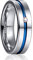 Phyoino Silber Wolfram Ringe mit Blau Groove und Zirkon Inlay 6mm Herren/Damen Polished Ring Größe 65(20,7)