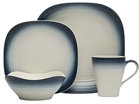 Mikasa 5234548 Swirl 16-Piece Dinnerware Set, Ironstone, Ombre Blue