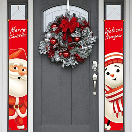 CHALA Weihnachten Amerikanisch Banner 30x180 cm Weihnachtsdeko Weihnachtsmann Banner Merry Christmas Girlande Schneemann Hängend Veranda Schild Weihnachtsschmuck für Indoor Outdoor Wand Tür Neujahr