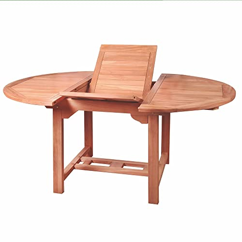 LOLAhome Mesa de jardín Extensible Kayla Ovalada de Teca Natural de 180x100x75 cm