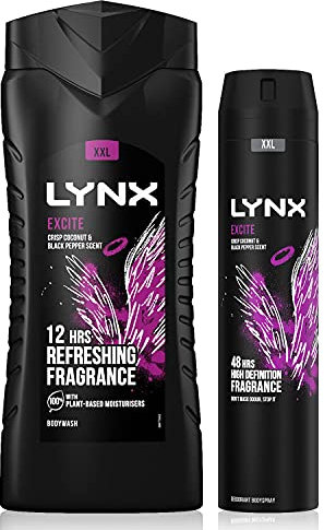 Lynx 12 Hour Refreshing Excite Shower Gel, 500 with Lynx 48 Hour Excite Body Spray 250ml Leaving you smelling great, Dermatologically Tested, Keep Smelling Irresistible!