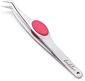 Beaditive pince à épiler haute précision à pointe coudée avec prise coussinée - Pince à épiler artisanale de 12 cm pour la couture, le perlage et le bricolage - Pointes non dentelées, acier inoxydable