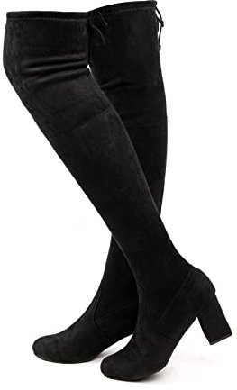 Stivali Alti sopra Ginocchio Stivali Overknee Donna Lunghi Invernali Elastico Tacco Knee High Boots Alto Equitazione 6 Cm C Nero 39