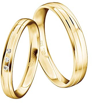 JC Trauringe Gold 333 Paarpreis Poliert I Traumhafte Eheringe I Einzigartige Partnerringe Gelbgold mit Gravur in edler Schatulle I 2 Hochzeitsringe Damenringmit Steinen & Herrenring I ICT12