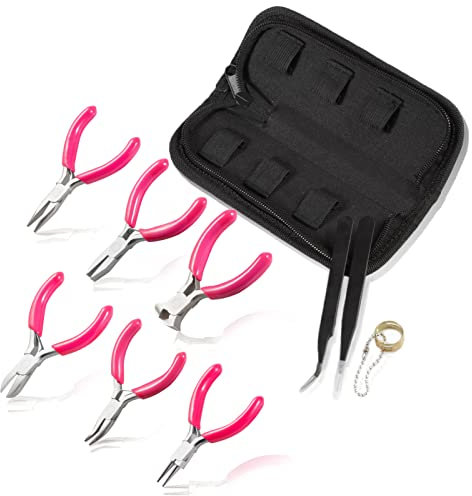LEONTOOL 6PCS Mini Jewelry Pliers Set, 3 Inches Pliers Set with Long Nose Pliers Bent Nose Pliers Wire Cutters End Cutting Pliers Flat Nose Pliers Bead Chain Electronics Tweezers Jump Ring Opener