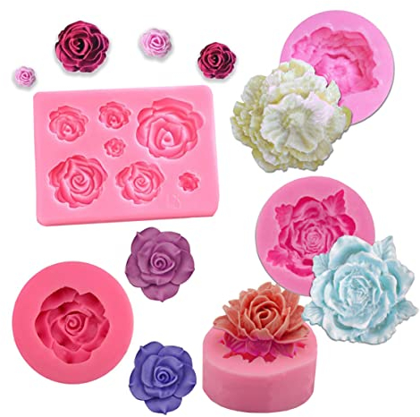 Sipiris 5 Moldes de Flores para Tartas - Silicona 3D para Fondant, Jabón y Manualidades - Rosas