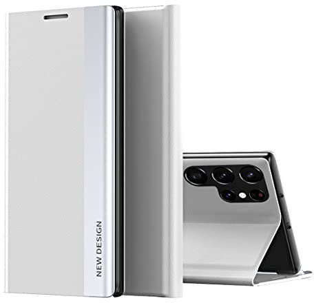 BrynnShop für Samsung S22 Ultra Hülle Leder Klappbar Handyhülle Magnetisch Flip Case Galaxy Stoßfest 360 Grad Schutzhülle mit Ständer Lederhülle U Handytasche (Grau)