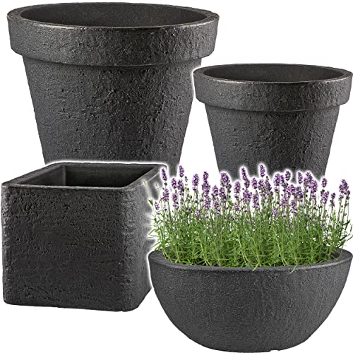 alles-meine.de GmbH 4 TLG. Set: Beton Optik - große XXXL - Blumenkübel/Pflanzkübel - Ø 40-60 cm - schwarz/anthrazit - rund - Gross - Kunststoff - Design Kunststoffkübel - Ü..