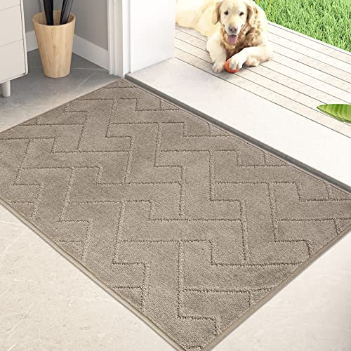 PURRUGS Dirt Trapper Door Mat 20 x 31.5, Non-Slip Machine Washable Entry Rug, Shoe Scraper, Dog Doormat, Super Absorbent Welcome Mat for Front & Back Door, Muddy Wet Shoes & Paws, Taupe