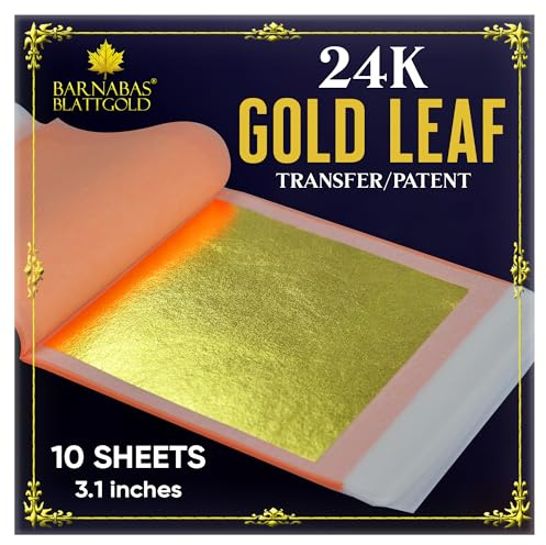 Barnabas Blattgold: 24 Karat Blattgold-Transferblätter [10 Blatt, 7,9 cm] – aka Goldfolienblätter, Echtgoldblätter zum Malen, Blattgoldblätter zum Basteln, Blattgoldfolienblätter, Blattgold für Kunst