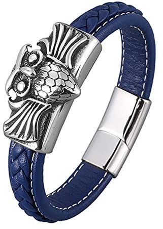 Whoiy Leder Armband Herr, Armband Gravur Damen Eule Magnetische Schnalle Lederarmband für Männer 16.5cm