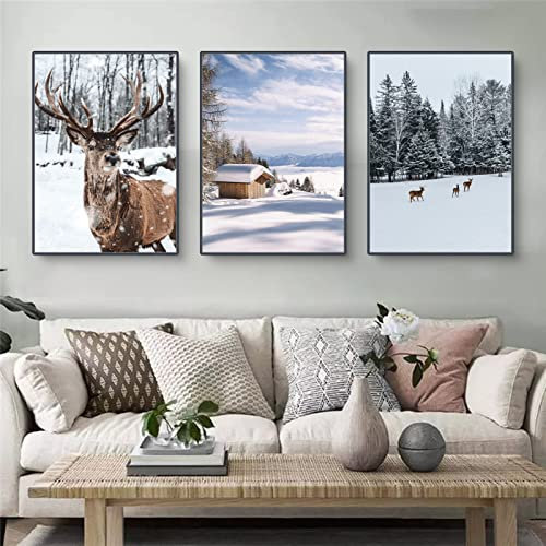 Martin Kench 3er Premium Poster Set, Modern Winter-Schnee-Szene Bilder,Ohne Rahmen Print Kunstposter,Wandbilder für Wohnzimmer Schlafzimmer (B,40x50cm)