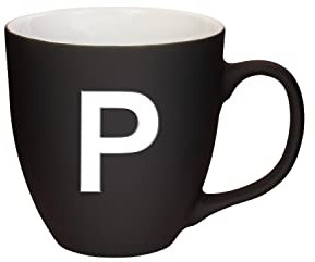 Mahlwerck Jumbotasse, selbst gestalten, große Porzellan-Kaffeetasse, matte Oberfläche, Tasse mit Buchstabe Monogramm, Initiale A-Z, Geschenk, 400 ml, Design Letter, schwarz - P
