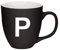 Mahlwerck Jumbotasse, selbst gestalten, große Porzellan-Kaffeetasse, matte Oberfläche, Tasse mit Buchstabe Monogramm, Initiale A-Z, Geschenk, 400 ml, Design Letter, schwarz - P