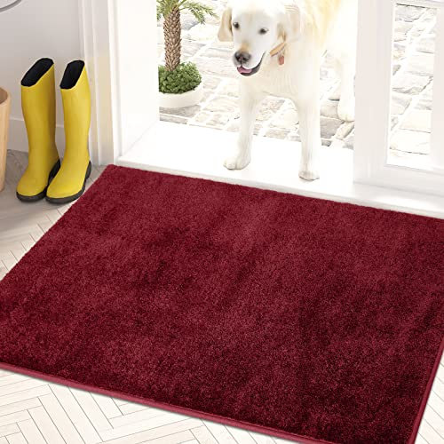 PURRUGS Dirt Trapper Door Mat 20 x 31.5, Non-Slip Machine Washable Entry Rug, Shoe Scraper, Dog Doormat, Super Absorbent Welcome Mat for Front & Back Door, Muddy Shoes & Paws, Burgundy Red