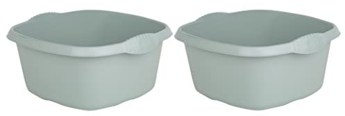 TENLITE [Set of 2] - Square 32 CM Multipurpose Plastic Bowl Washing Up Bowl Mixing Bowl 9L Washing Basin Bowl Sink Tidy Organiser Wash Tub Space Saving For Home Kitchen - Silver Sage