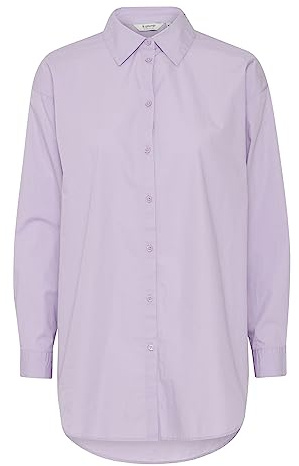 b.young BYGAMZE Damen Langarmshirt Langarmbluse Bluse Hemdbluse mit Stehkragen Langer Schnitt mit Knopfleiste aus 100% Baumwolle Oversize, Größe:40, Farbe:Purple Rose (153716)