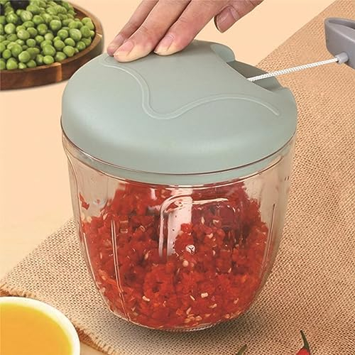 Hachoir manuel extra large de 900 ml, hachoir à légumes, hachoir à ail, robot culinaire avec 5 lames tranchantes pour couper les oignons, le chili, le gingembre, l'assaisonnement, sans BPA (1 vert)