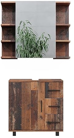 Vicco Badmöbel-Set Ilias, Badezimmerschrank-Set, Eiche rustikal, 2 Teile