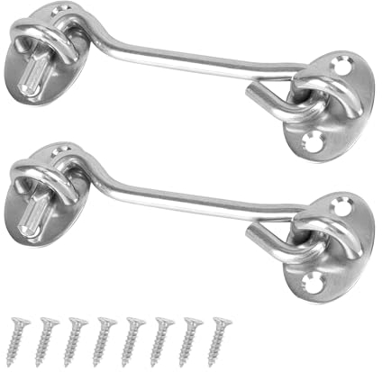 2 ganci tempesta con occhielli, ganci per porta, in acciaio inox, per garage, cancelli, recinzioni, capannoni o finestre con 8 viti di montaggio