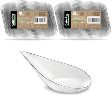 MAXI PRODUCTS - Cuchara Catering - Cuchara Catering Plástico Reciclable - Especial Catering, Eventos, Tapas, Degustación, Food Trucks - CATERING (Lágrima Transparente, 100 Unidades)