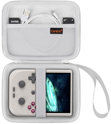 Custodia Canboc per console di gioco portatile retrò Anbernic RG405V, scatola di archiviazione per console di gioco video RG405V, tasca a rete adatta cavo, scheda SD, Grigio