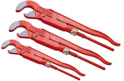 Rothenberger Industrial 3 teiliges Zangen-Set Eckrohrzange 45° | Ø 1 / 33 mm | Ø 1 1/2 / 48 mm | Ø 2 / 60 mm | Chrom-Vanadium-Stahl | S-förmiges Maul