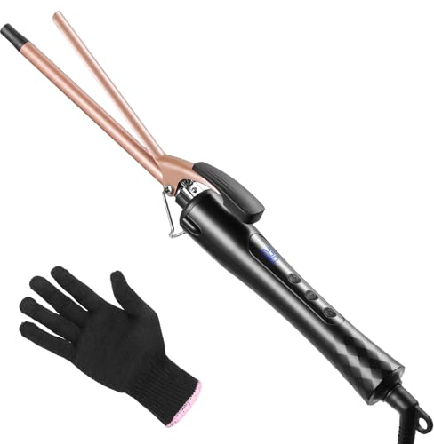 Culwad Ferro arricciacapelli da 9 mm, pinza per capelli a bacchette con display LCD, impostazioni di temperatura regolabili, voltaggio globale.